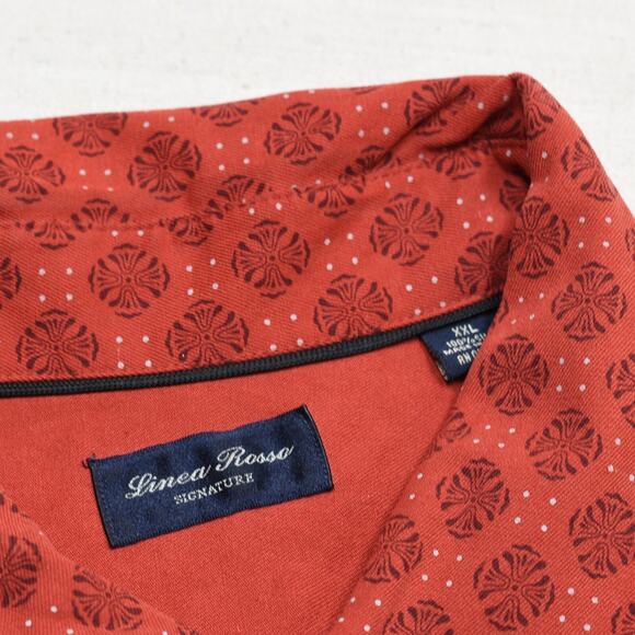 Linea Rosso Men's Button Down Shirt Geometric 100% Silk Red Size 2XL Signature - Picture 8 of 8